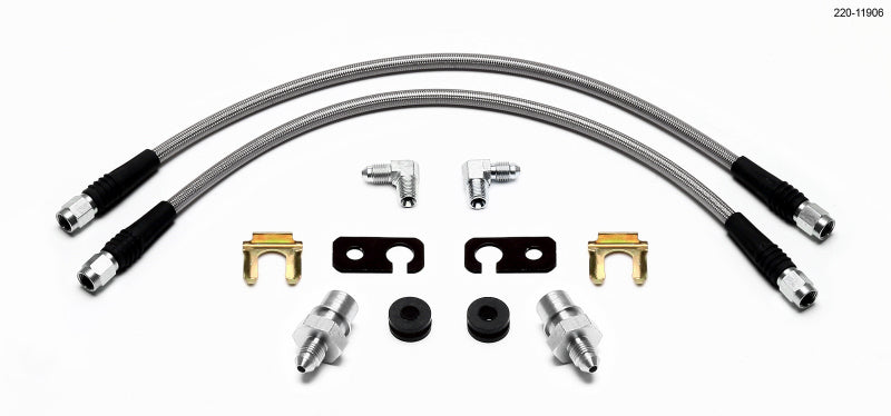 Wilwood front Fiesta brake line kit with flexible brake lines and fittings, designed for improved braking performance.