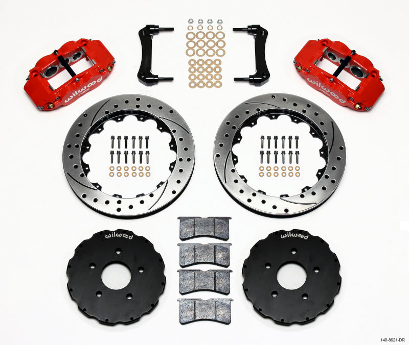 Wilwood Narrow Superlite 6R front brake hat kit in red for 2005-up Corvette C6, part of big brake kits with 13.06-inch drill design.