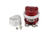 Red Turbosmart BOV RacePort Gen V blow off valve installed on a vehicle, showcasing its sleek design and vibrant color.