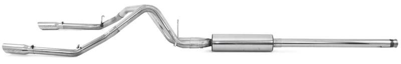 MBRP dual split rear catback exhaust system for 14 Chevy/GMC Silverado/Sierra 1500 4.3L V6 and 5.3L V8 engines, T409 stainless steel