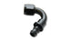 Vibrant 120-degree push-on hose end elbow fitting for -4AN hoses, durable metallic fitting for automotive or fluid transfer applications.