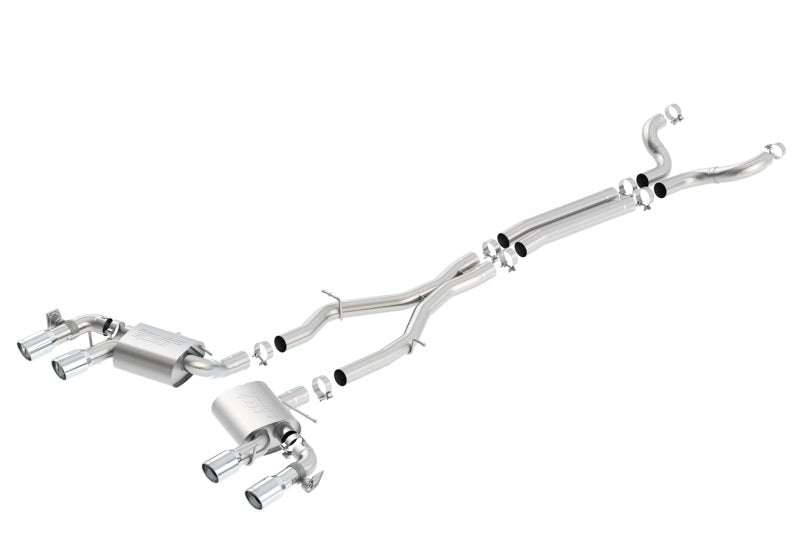 Borla 2017+ Chevy Camaro ZL1 6.2L S-Type catback exhaust with dual split rear exit, showcasing polished stainless steel pipes.