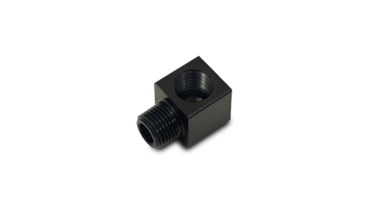 Vibrant 1/8in NPT female to 1/8in NPT male 90-degree adapter fitting showing threaded metal connection angle.