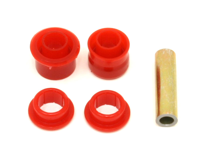 BMR Suspension red differential bushing kit for 2005-2014 S197 Mustang, showing bushings and installation components.
