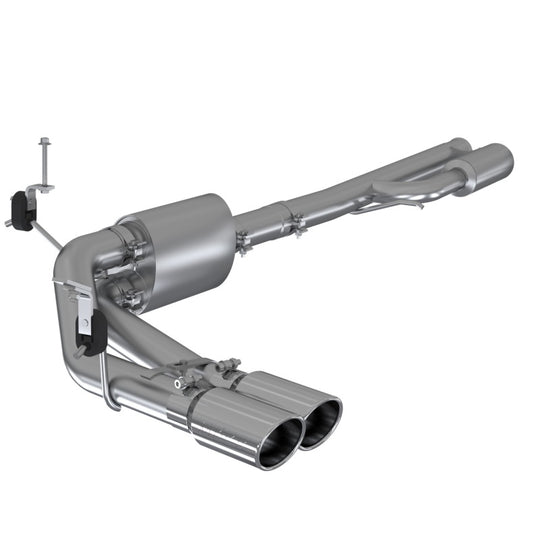 MBRP catback exhaust system for 2019+ Chevrolet Silverado 1500 with dual side exit and 4-inch OD T304 stainless steel tips.