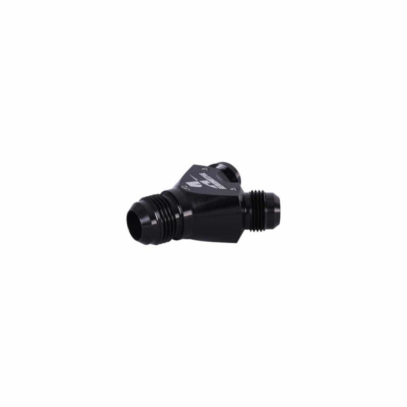 Aeromotive Y-Block fittings with AN-10 and dual AN-08 connections, designed for high-performance fuel system applications.