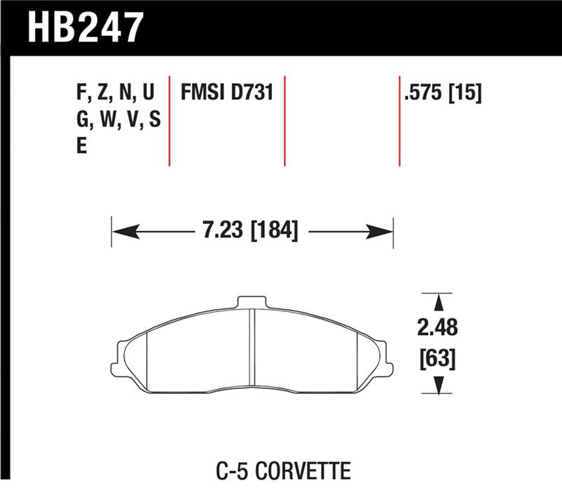 Hawk Performance Cadillac XLR brake pads for 2008-2009 Platinum HPS 5.0 front brake system, showing the performance brake pads.