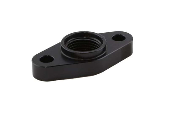 Turbosmart billet turbo drain adapter with silicon O-ring, 52mm mount, T3/T4 style fitting for turbocharger drain systems.