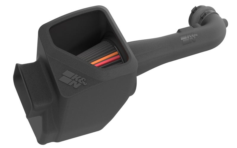 K&N Engineering Cold Air Intake for 2014-2020 Chevrolet Silverado and GMC Sierra 1500 V8 5.3L/6.2L engine, showing the dry flow filter.