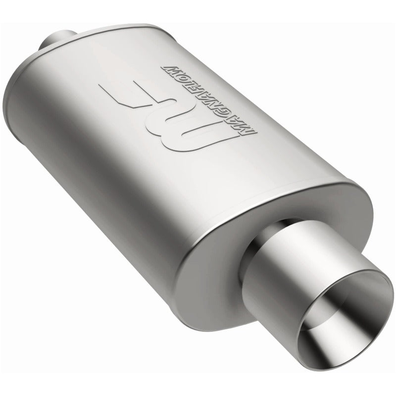 MagnaFlow stainless steel muffler with tip, model Mag SS 14X5X8, 2.25/4 inch exhaust, showing the muffler and chrome tip details.