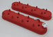 Pair of Granatelli Motor Sports GM LS tall valve covers with red wrinkle finish and integral angled coil mounts.