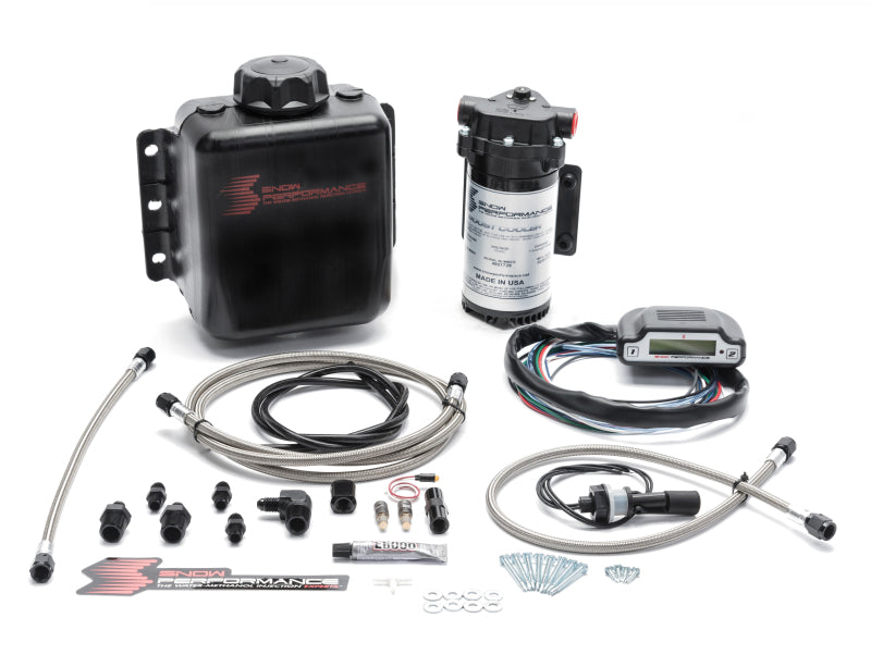 Snow Performance Stage 3 Boost Cooler EFI water methanol injection kit with SS braided line and 4AN fittings.