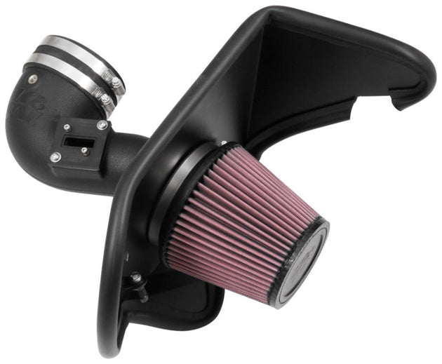 K&N 57 Series FIPK cold air intake kit installed in a 2016-2017 Chevrolet Camaro I4-2.0T engine for improved performance.