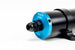 Injector Dynamics ID-F1250 fuel filter for high-performance vehicles, showing the compact, durable metal design and filtration element.