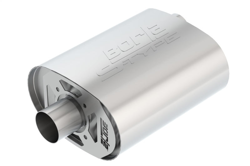 Borla CrateMuffler for Ford Coyote 5.0L with 2.5-inch offset/center inlet, 12x6x10.34-inch muffler, automotive exhaust part