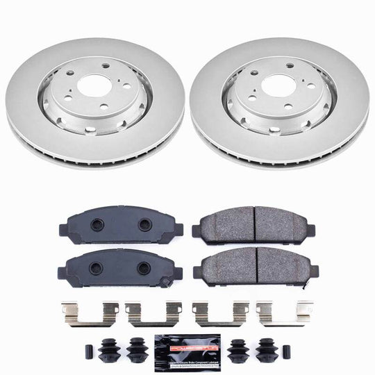 PowerStop front Z23 coated brake kit for 2009-2016 Toyota Venza, including brake rotors and pads, installed on vehicle.