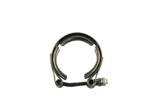 Turbosmart WG40 GenV outlet V-band clamp for wastegate accessories, shown in black metal with tightening bolts.