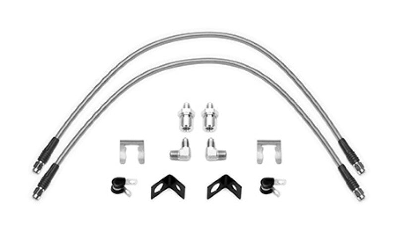 Wilwood Flexline Kit with 25-inch brake lines, 3/8-24 fittings, and 90-degree connectors for automotive brake systems.