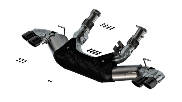 Borla 20-24 Chevy Corvette 6.2L V8 catback exhaust with black chrome tips, featuring 3-inch S-Type exhaust pipes.