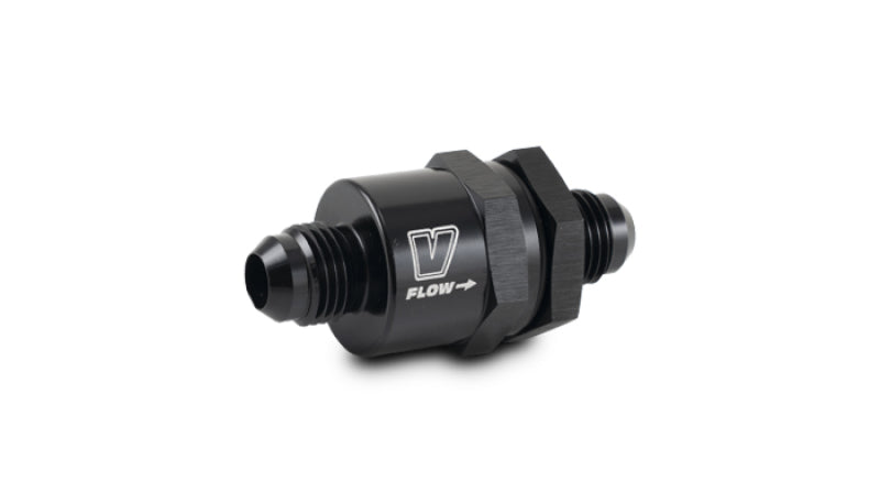 Vibrant one-way check valve with -8AN male flare fittings for fluid control in automotive or industrial applications.