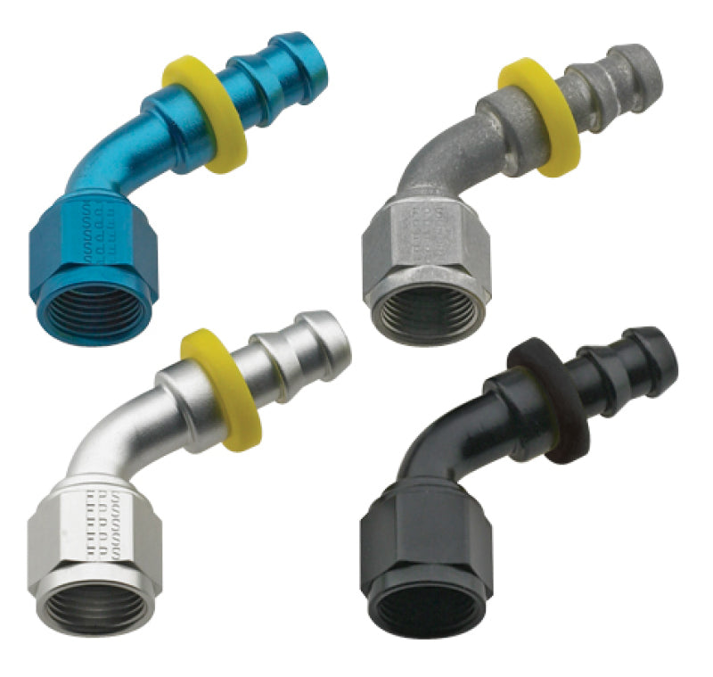 Black Fragola -6AN Push-Lite End 60 Degree fitting showing the angled design and durable construction.