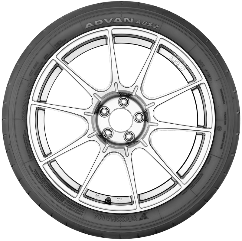 Yokohama Advan A052 225/50R15 95V UTV on-road tire with detailed tread pattern and sidewall branding.