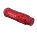 NRG 700 Series M12 x 1.5 steel lug nut set with dust cap covers, locks, and lock socket in red for automotive wheels.