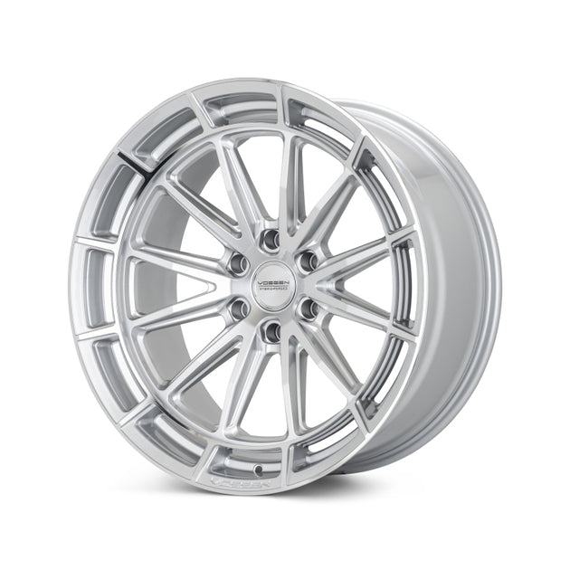 Vossen HFX-5 forged 22x9.5 silver polished wheel with deep face, 6x135 bolt pattern, ET20 offset, and 87.1mm center bore.