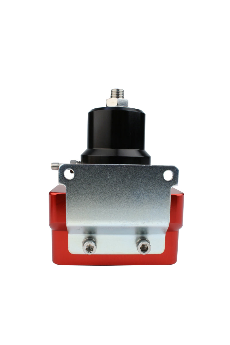Aeromotive A2000 Carbureted 4-Port Fuel Pressure Regulator with adjustable fittings and mounting brackets, designed for performance vehicles.