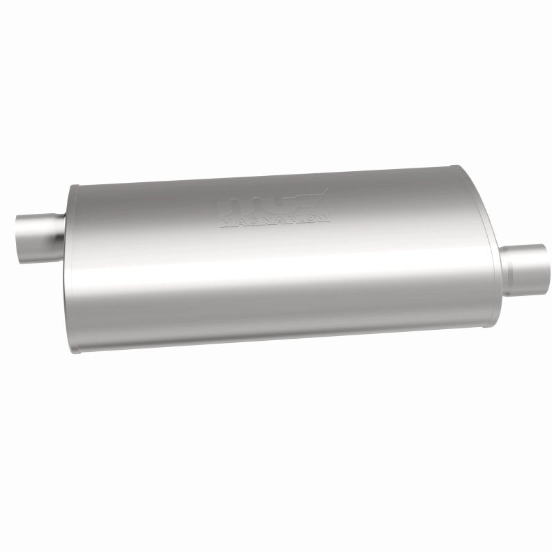 MagnaFlow Mag SS muffler with 22x5x11 inch size and 3x3 outlet, stainless steel construction, shown from angle on clean surface