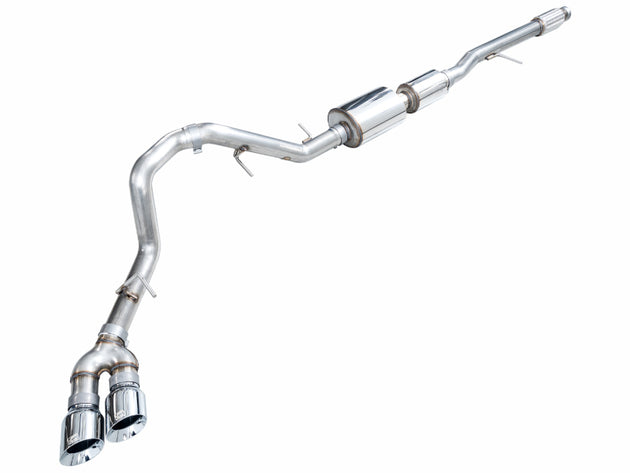 AWE Tuning 2021+ GMC Suburban/Yukon XL 5.3L catback exhaust with chrome silver tips, showing the side exit design.