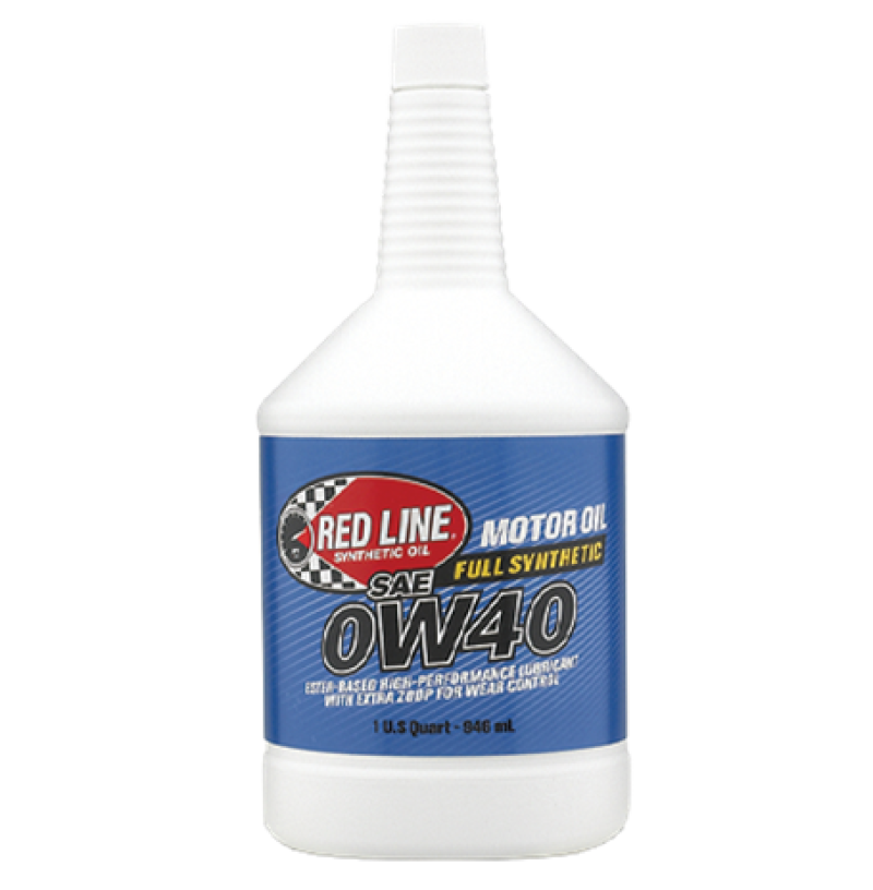 Red Line 0W40 motor oil quart container, high-performance synthetic engine oil for automotive lubrication.
