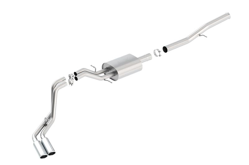 Borla catback exhaust system for Chevrolet Silverado 1500, S-Type dual rolled side exit with 143.5-inch wheelbase.