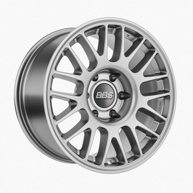 BBS TS-M 18x9 inch satin silver cast wheel with 6x139.7 bolt pattern, 106.1mm bolt center, and ET0 offset.