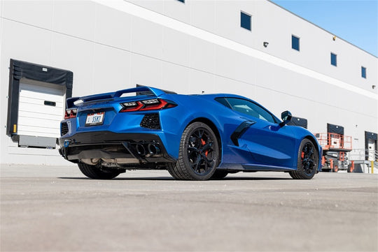 CORSA Performance Corsa 20-25 Corvette C8 catback exhaust system with 3-inch valved pipes and 4.5-inch black quad tips.
