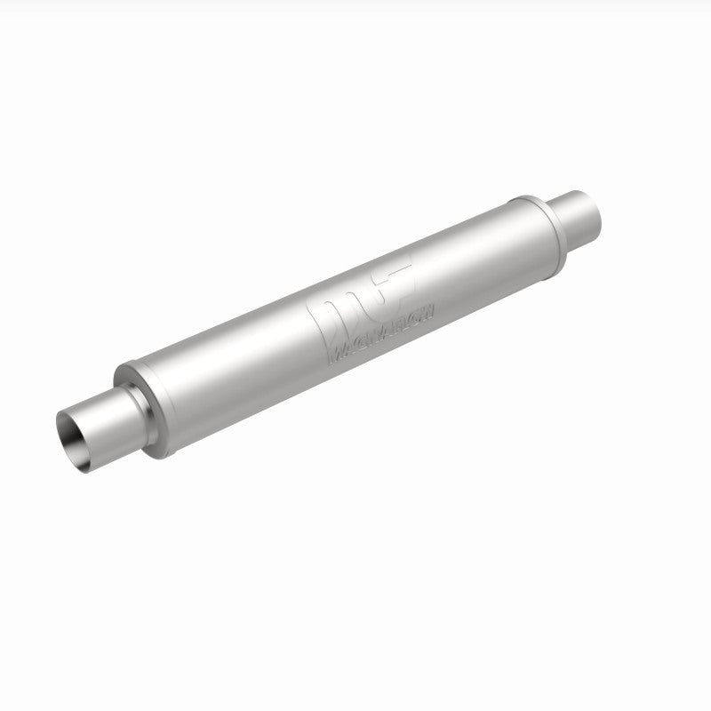 MagnaFlow Mag SS muffler with 22x4x4 inch dimensions and 2.5 inch inlet and outlet pipes, stainless steel construction, automotive exhaust component.