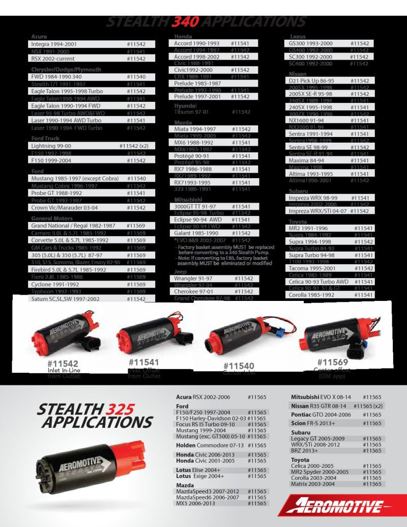 Aeromotive 325 Series Stealth in-tank fuel pump for E85, compact 38mm body, designed for reliable automotive fuel delivery.