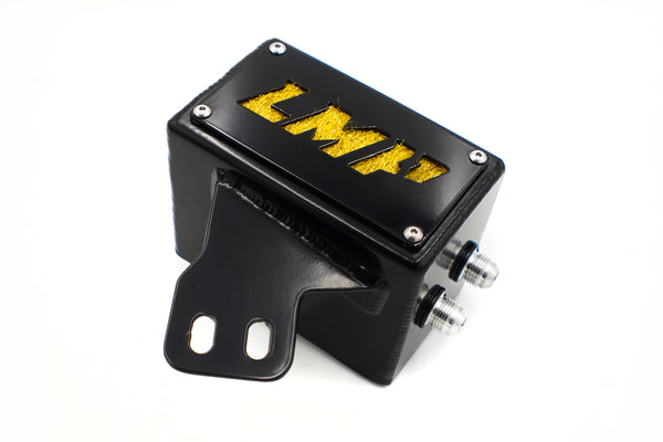 LMP CTS V3 and Gen6 ZL1 catch can installed in engine bay, designed to reduce oil and blow-by gases in automotive systems.