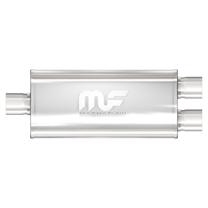 MagnaFlow Mag SS muffler with 14x5x8 inch dimensions, 2.5-inch inlet and outlet, stainless steel construction, automotive exhaust part.