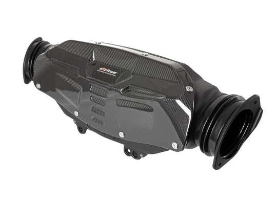 aFe Black Series carbon fiber cold air intake system for 2020 Corvette C8 with Pro DRY S filters, showcasing sleek black components and filters.