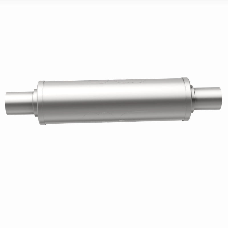MagnaFlow Mag SS muffler with 14x4x4 inch dimensions and dual 2x2 inlet and outlet pipes, stainless steel construction.