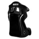 Black Sparco Circuit II QRT racing seat with reinforced side supports and racing harness slots for high-performance driving.
