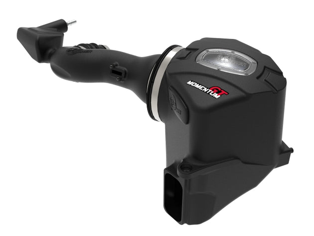 aFe Momentum GT Pro 5R cold air intake system for 2019-2021 GM trucks with 4.3L V6 engine, featuring black plastic and metal components