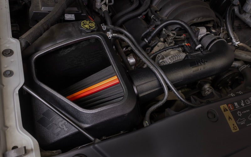 K&N Engineering cold air intake for Chevrolet Silverado and GMC Sierra V8 5.3L/6.2L engine, NextGen DryFlow filter installed