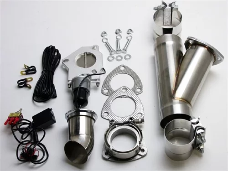 Granatelli Motor Sports 2.25-inch aluminized steel exhaust cutout with slip fit and band clamps for automotive exhaust systems