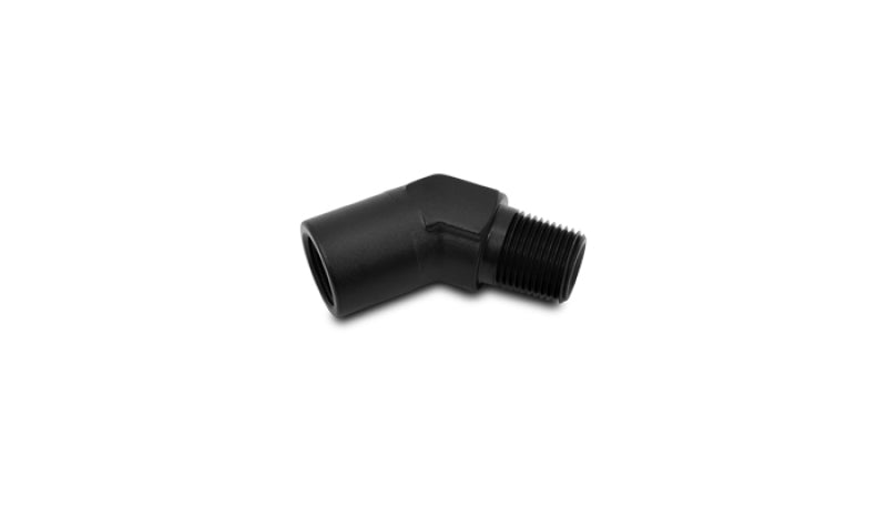 Vibrant 1/4in NPT female to male 45-degree pipe adapter fitting showing the angled metal fitting with threading.