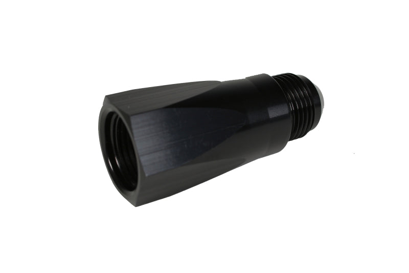 Aeromotive in-line full flow check valve with male -10 AN inlet and female -10 AN outlet, used in automotive fuel systems.