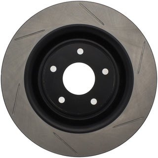 StopTech Power Slot front right slotted brake rotor for Chevrolet Corvette 2006-2010, showing the slotted surface and vented design.