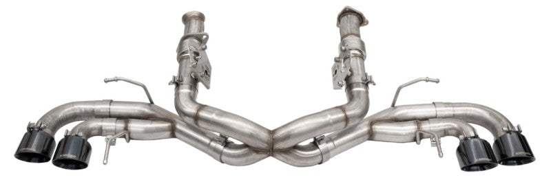 CORSA Performance Corsa 2020-25 Corvette C8 3in Xtreme Cat-Back Exhaust with black quad tips, showcasing the sleek exhaust system and tips.
