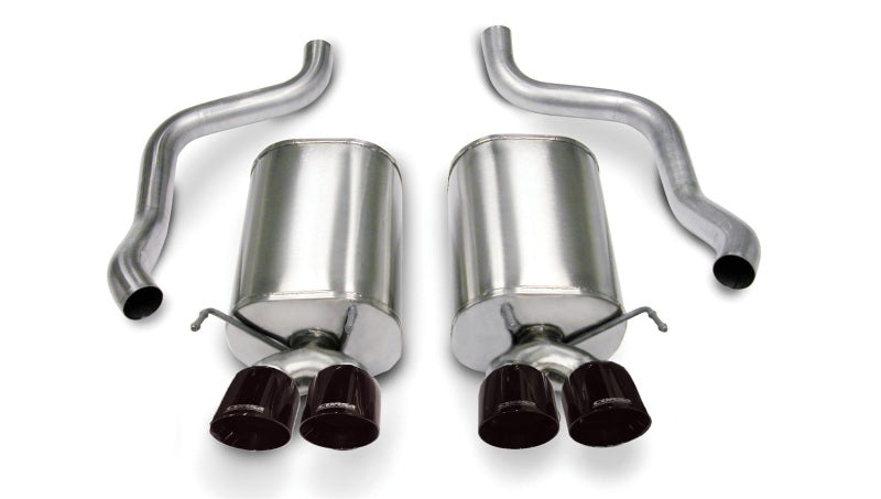 Black CORSA Performance axle-back exhaust for Chevrolet Corvette C6 2005-2007 6.0L V8, showing the sleek exhaust pipes and tips.